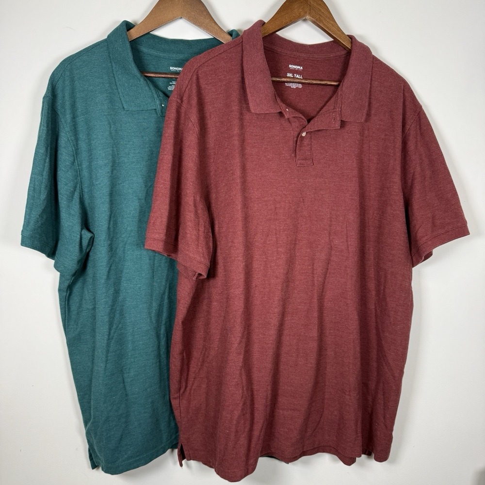 Bundle of 2 Sonoma Polos Short Sleeve Men's 3XL Tall Casual Maroon Green Solid